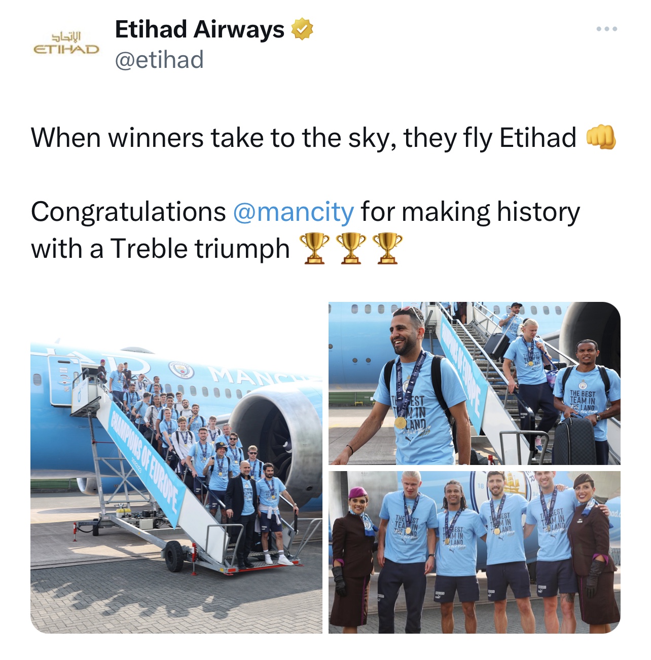 Manchester City arrive at EGCC on board A6-BND